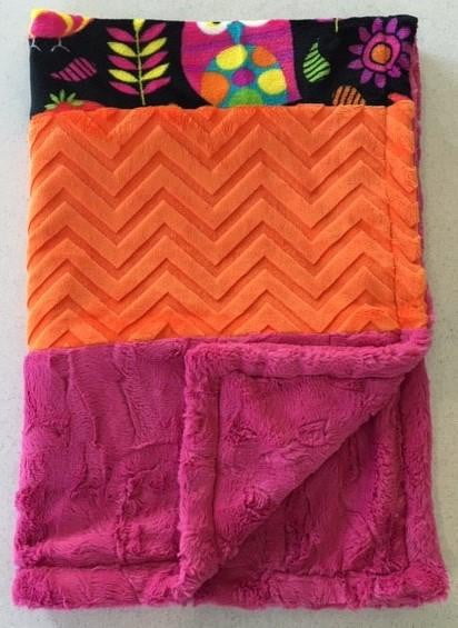 Heavenly Plush Fleece Owl Strip with Embossed Chevron Orange on Luxe Cuddle Carnation Hide