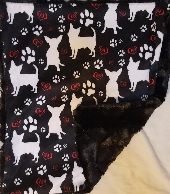 Chihuahuas Hearts and Paws on Luxe Cuddle Caviar Hide