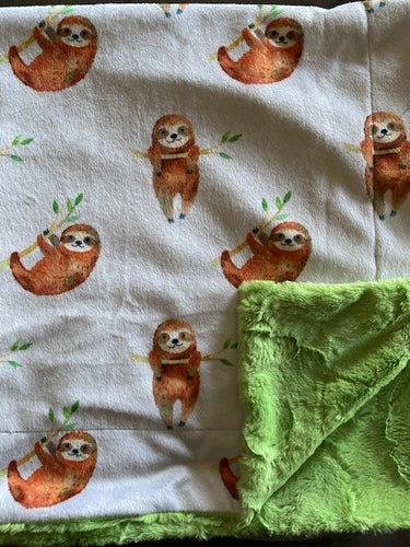 Blanket: Baby Sloths on Hide in Lime