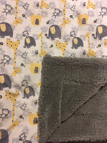 Baby Blanket with Jungle Dreams in Yellow on Sherpa in Alloy