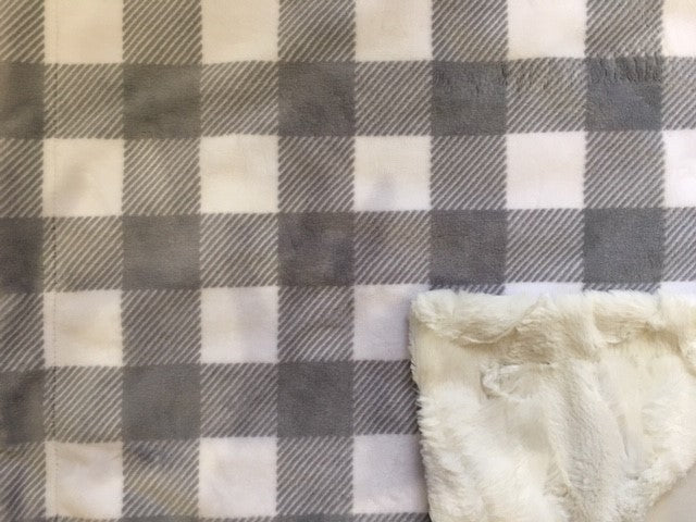 Blanket: Buffalo Check Cuddle Steel Snow on Luxe Cuddle Hide in Natural