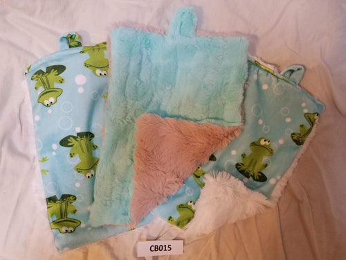 Blankies with Loops- Froggy Kiwi with Teal, White, and Borwn