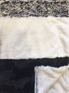 Luxe Cuddle Caviar Hide, Black Frost and Spot Leopard Snuggle Black Strip on Luxe Cuddle Black Frost