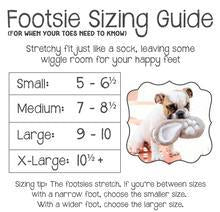 Load image into Gallery viewer, Faceplant Footsie Sizing Guide