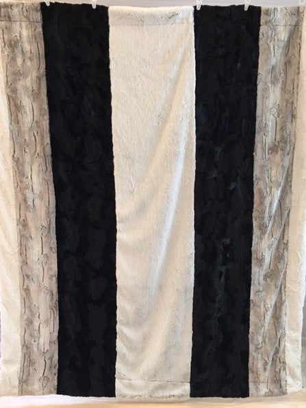 Frost Black, Silver Fox, Caviar Hide, Spot Leopard Vertical Strip Throw on Frost Black