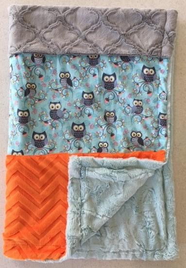 Happy Hooters Strip with Embossed Chevron Orange and Silver Lattice on Luxe Cuddle Sea Glass Hide