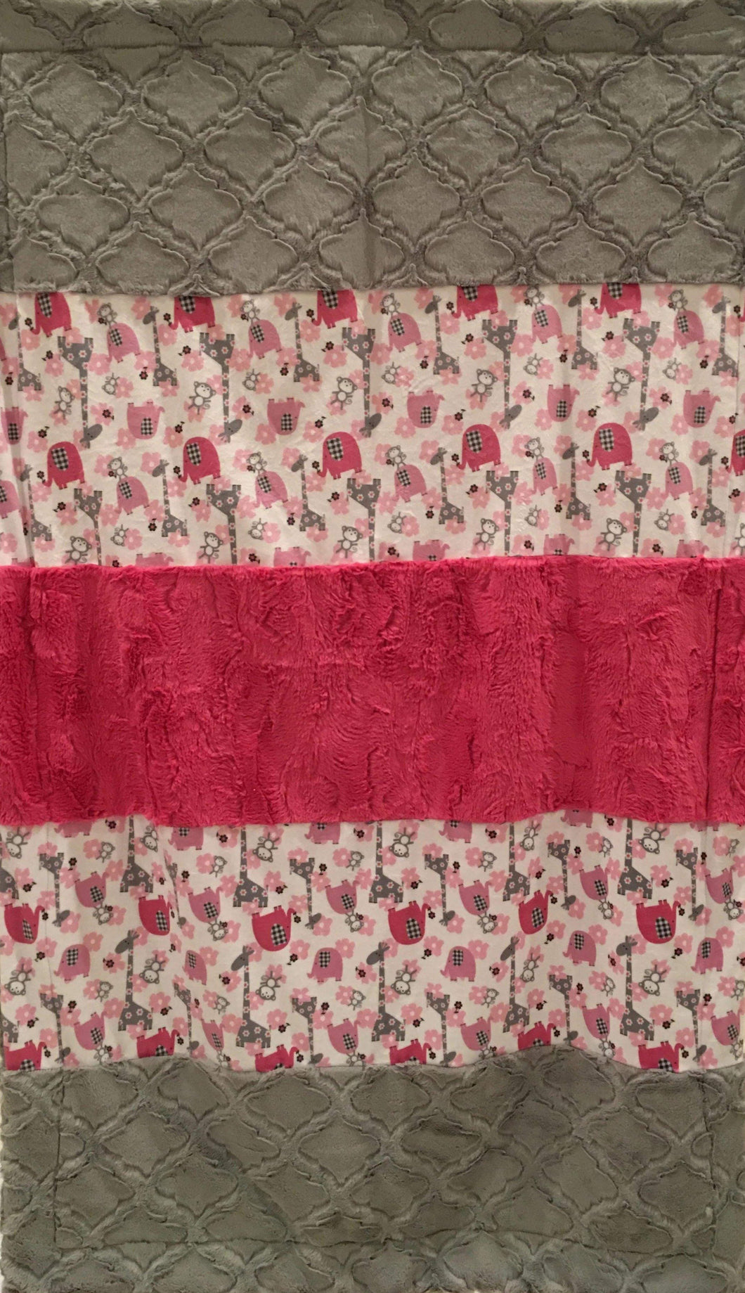 Jungle Dreams in Fuschia Strip on Luxe Cuddle Lattice in Silver