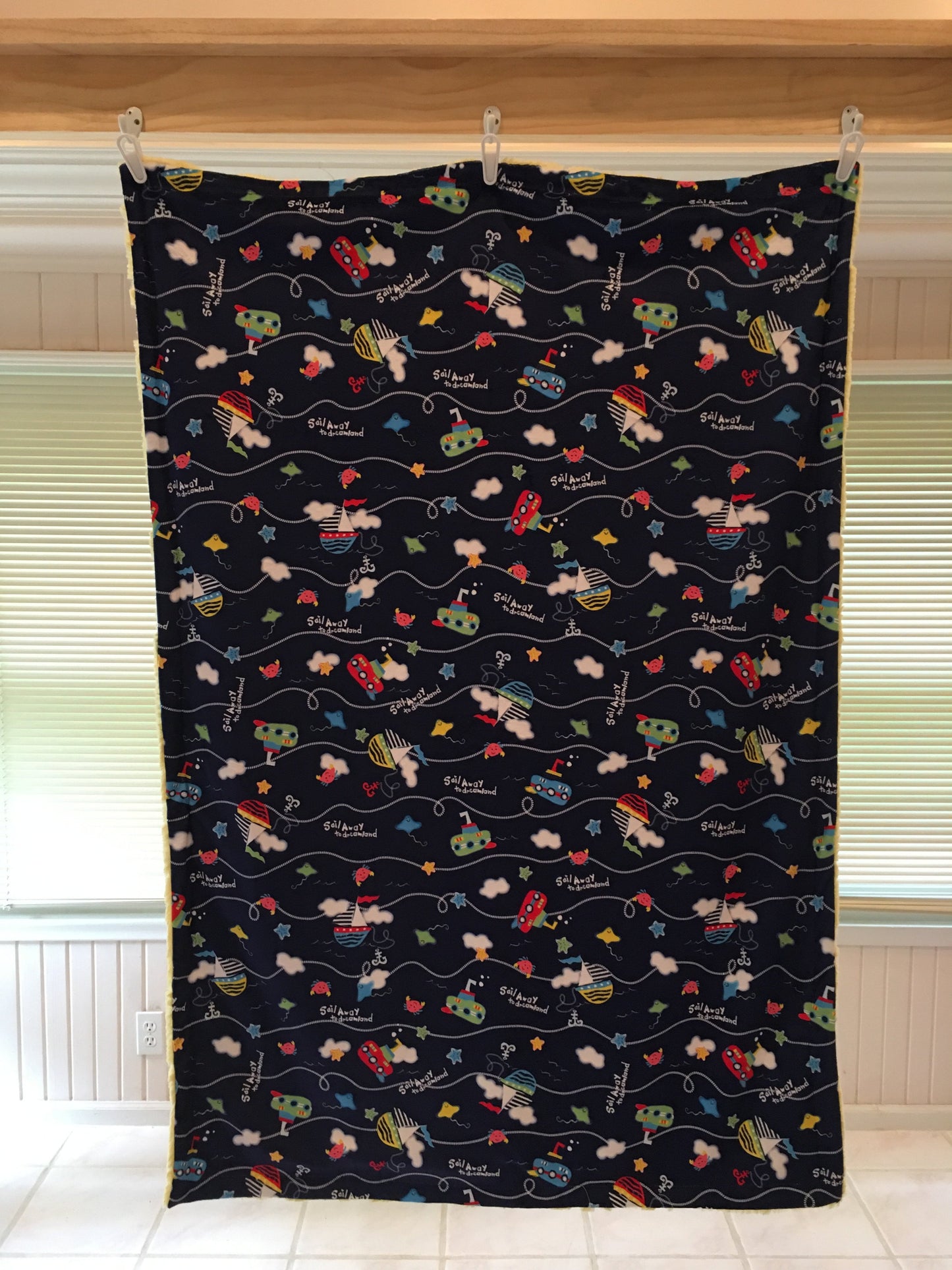 Blanket: Sail Away in Navy on Luxe Cuddle Banana Hide