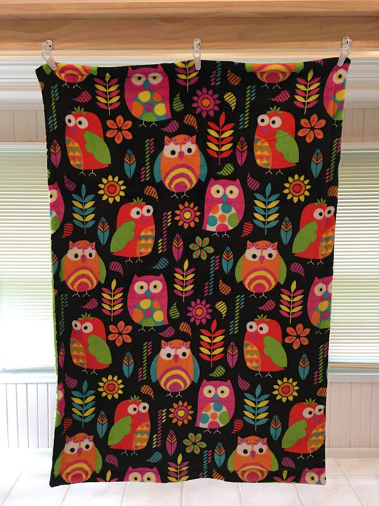 Heavenly Plush Minky Fleece Owl on Luxe Lime Dimple Dot