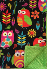 Load image into Gallery viewer, Heavenly Plush Minky Fleece Owl on Luxe Lime Dimple Dot