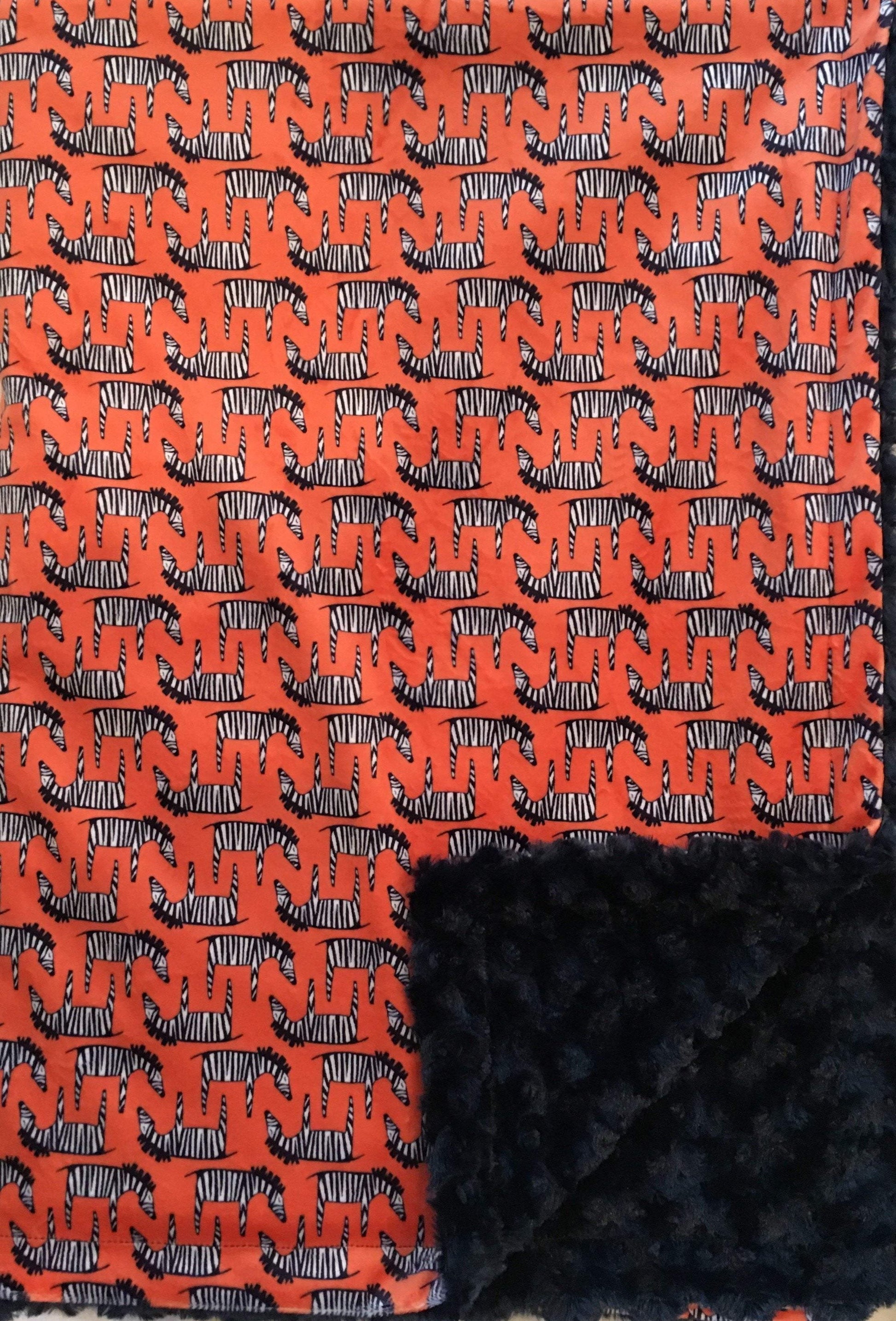 Orange Zig Zag Zebra on Luxe Cuddle Rose Navy
