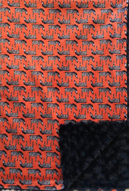 Orange Zig Zag Zebra on Luxe Cuddle Rose Navy