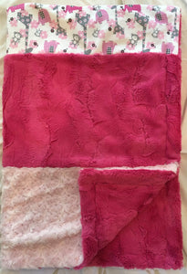 Jungle Dreams in Fuschia and Luxe Cuddle Rosettes in Ice Pink Strip on Luxe Cuddle Carnation Hide