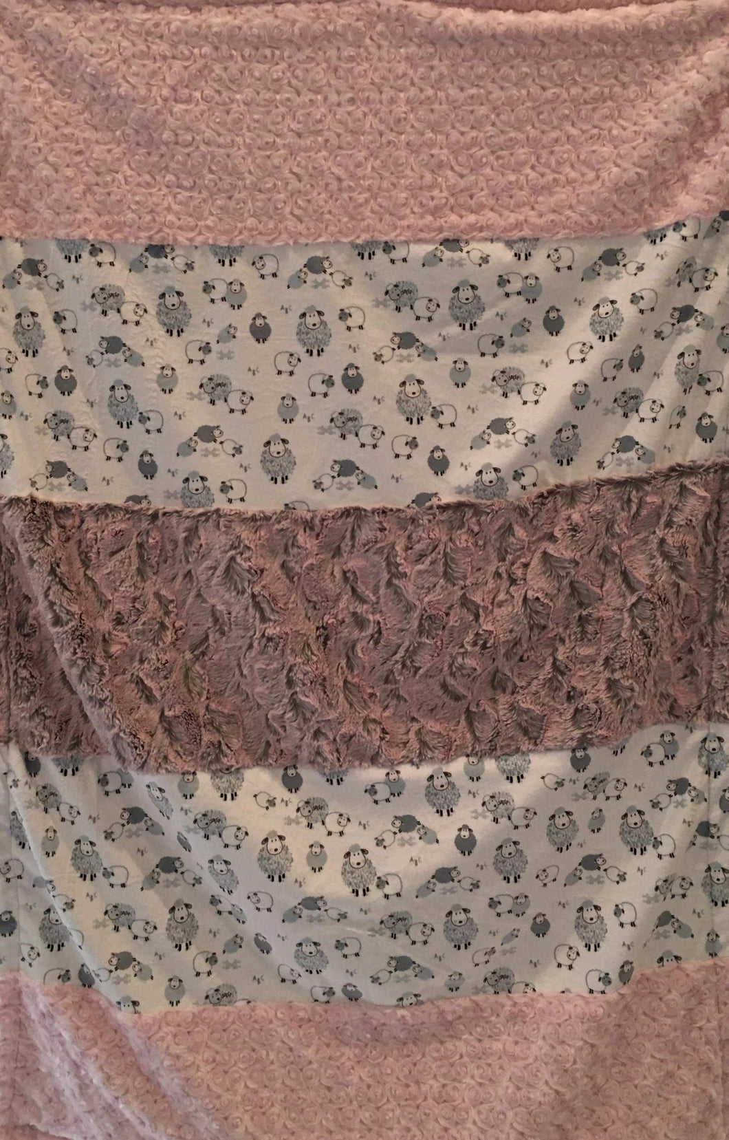 Alpha Sheep in Stone Strip on Luxe Cuddle Silver Lattice