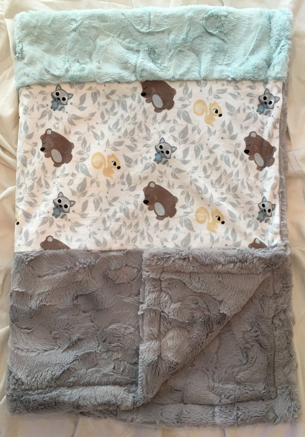 Friendly Forest and Sea Glass Hide Strip on Luxe Cuddle Silver Hide