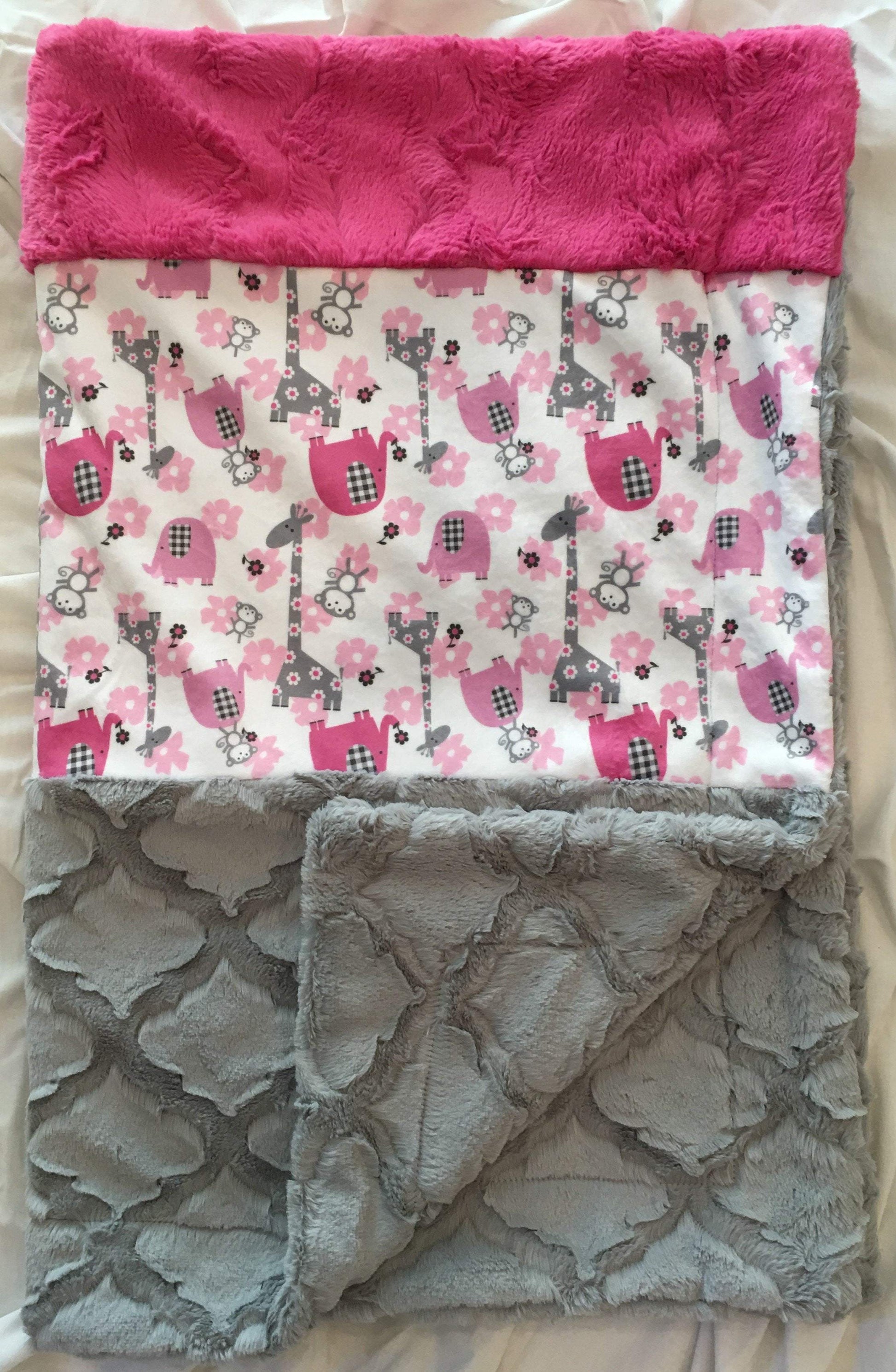 Jungle Dreams in Fuschia Strip on Luxe Cuddle Lattice in Silver