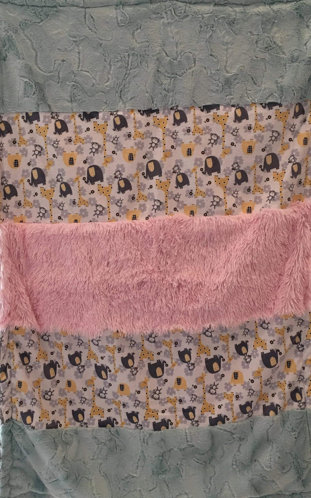 Jungle Dreams in Yellow, Sea Glass Hide and Baby Pink Shag Strip on Luxe Cuddle Lattice in Silver