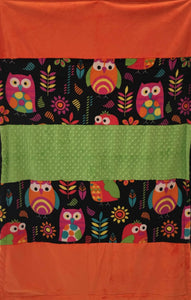 Heavenly Plush Fleece Owl Strip with Luxe Orange and Lime Dimple Dot on Luxe Cuddle Caviar Hide