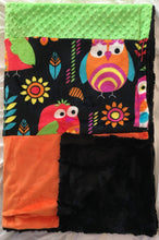 Load image into Gallery viewer, Heavenly Plush Fleece Owl Strip with Luxe Orange and Lime Dimple Dot on Luxe Cuddle Caviar Hide