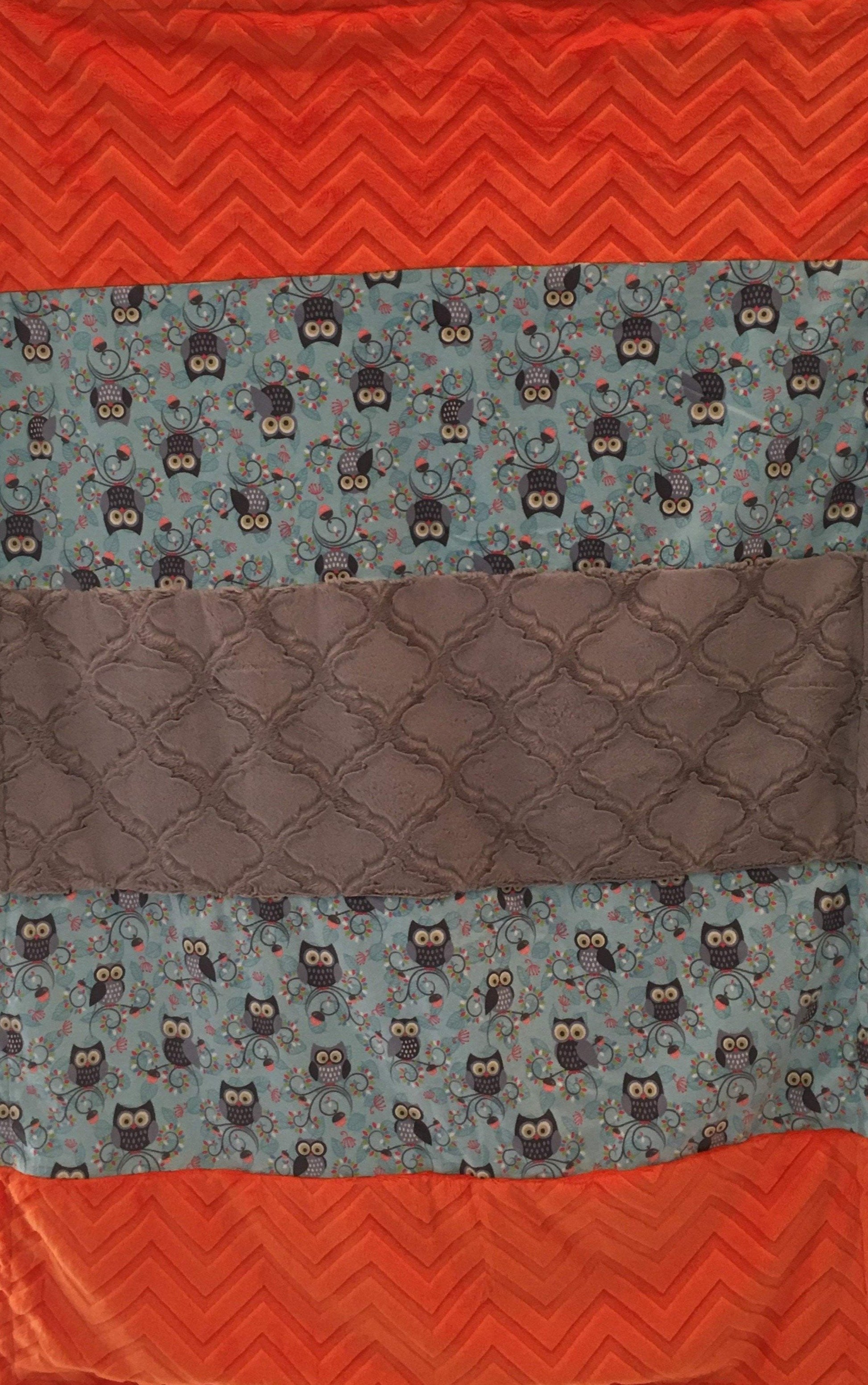 Happy Hooters Strip with Embossed Chevron Orange and Silver Lattice on Luxe Cuddle Sea Glass Hide