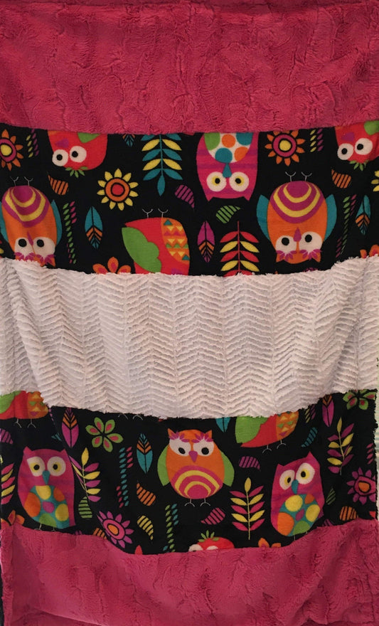 Heavenly Plush Minky Fleece Owl Strip with White Ziggy on Luxe Cuddle Caviar Hide