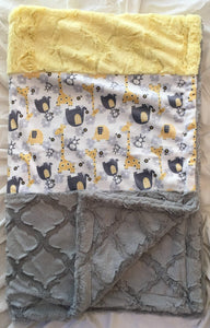 Jungle Dreams in Yellow Strip on Luxe Cuddle Lattice in Silver