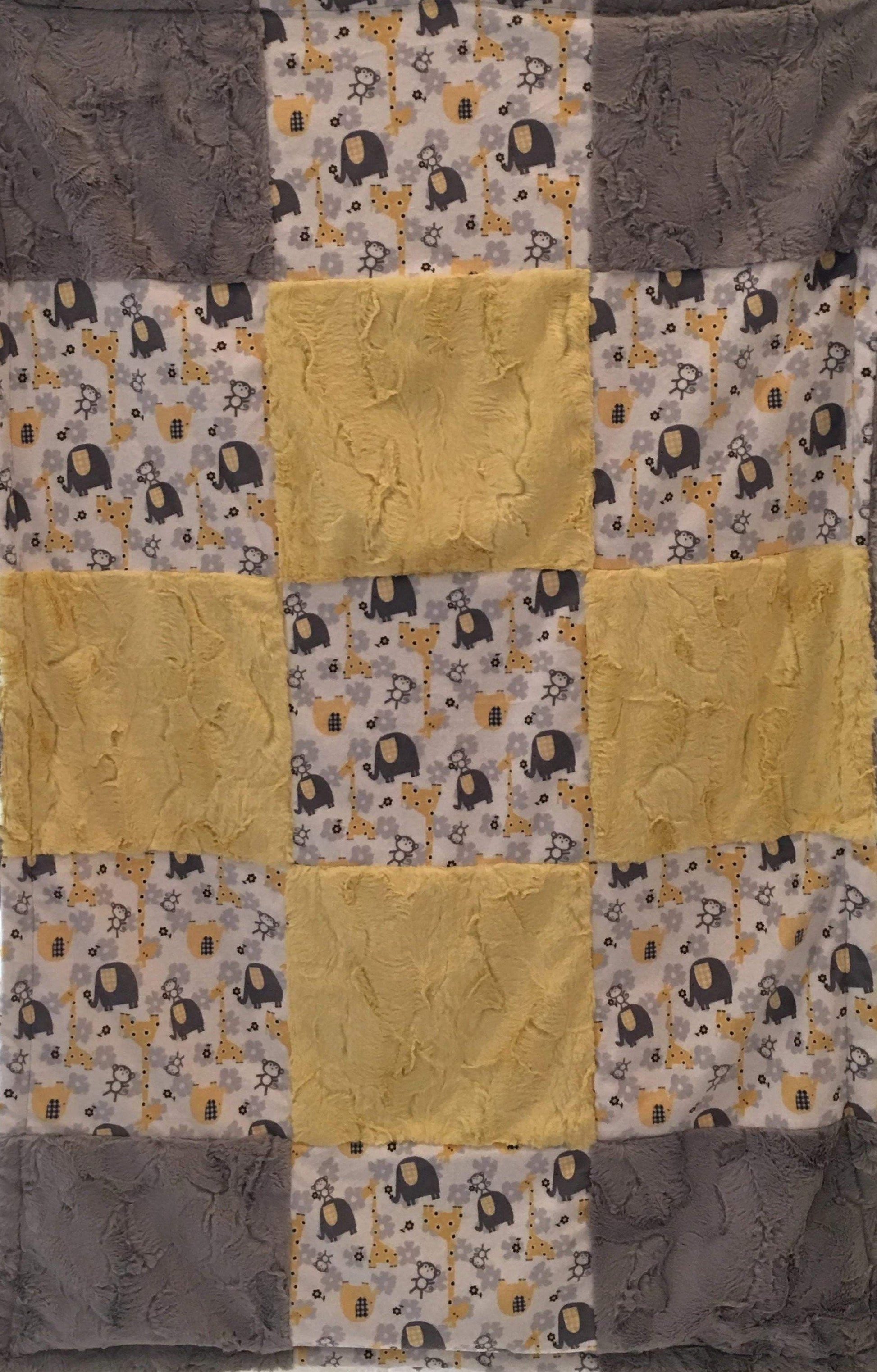 Jungle Dreams in Yellow Patchwork on Luxe Cuddle Silver Hide