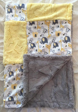 Load image into Gallery viewer, Jungle Dreams in Yellow Patchwork on Luxe Cuddle Silver Hide