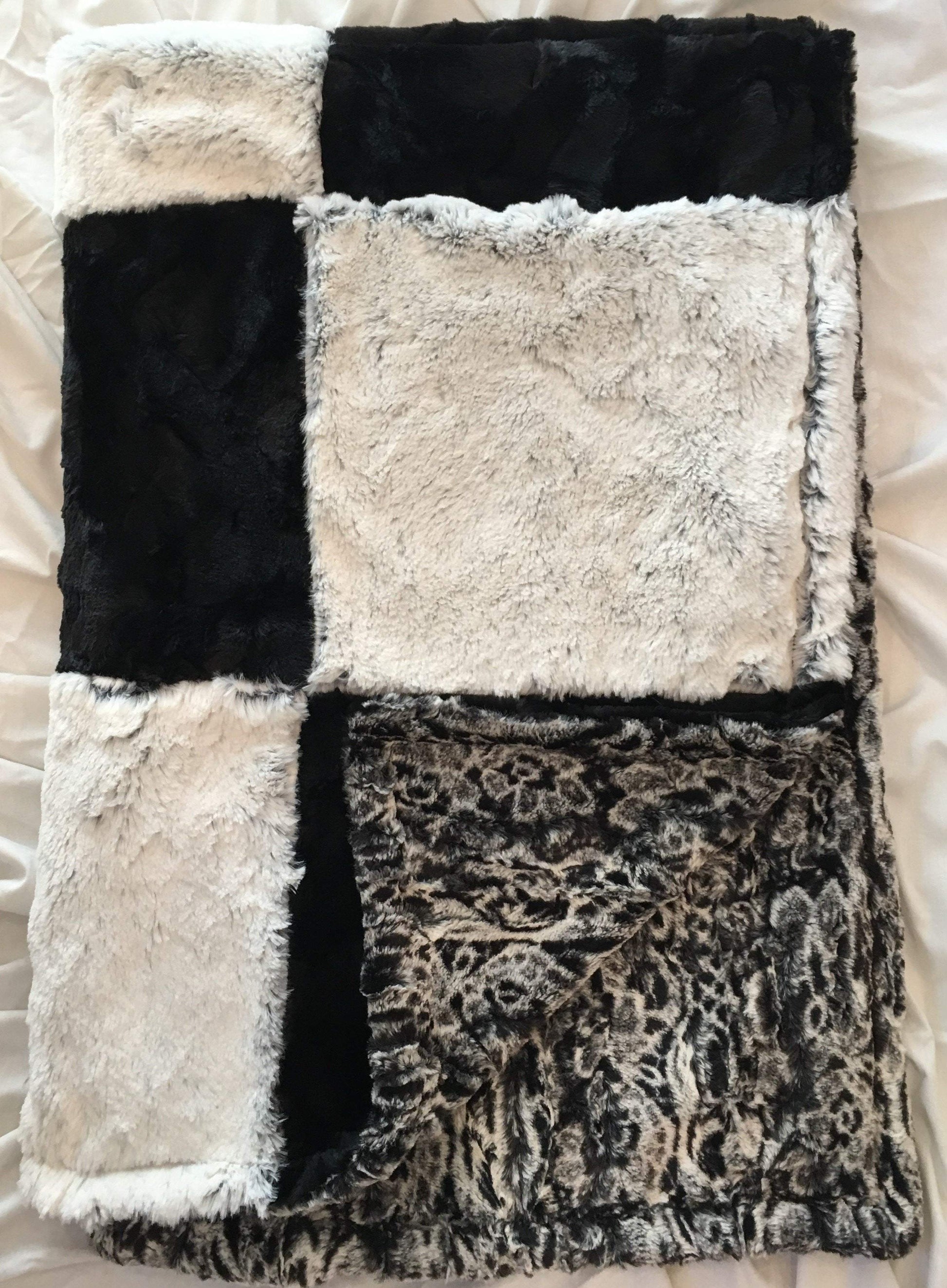 Luxe Cuddle Black Frost and Caviar Hide Patchwork on Spot Leopard Snuggle Black