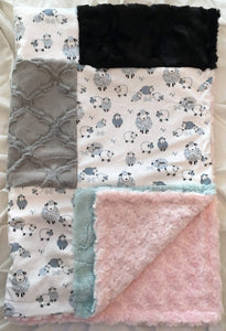 Alpha Sheep in Stone Patchwork on Luxe Cuddle Rosettes in Ice Pink