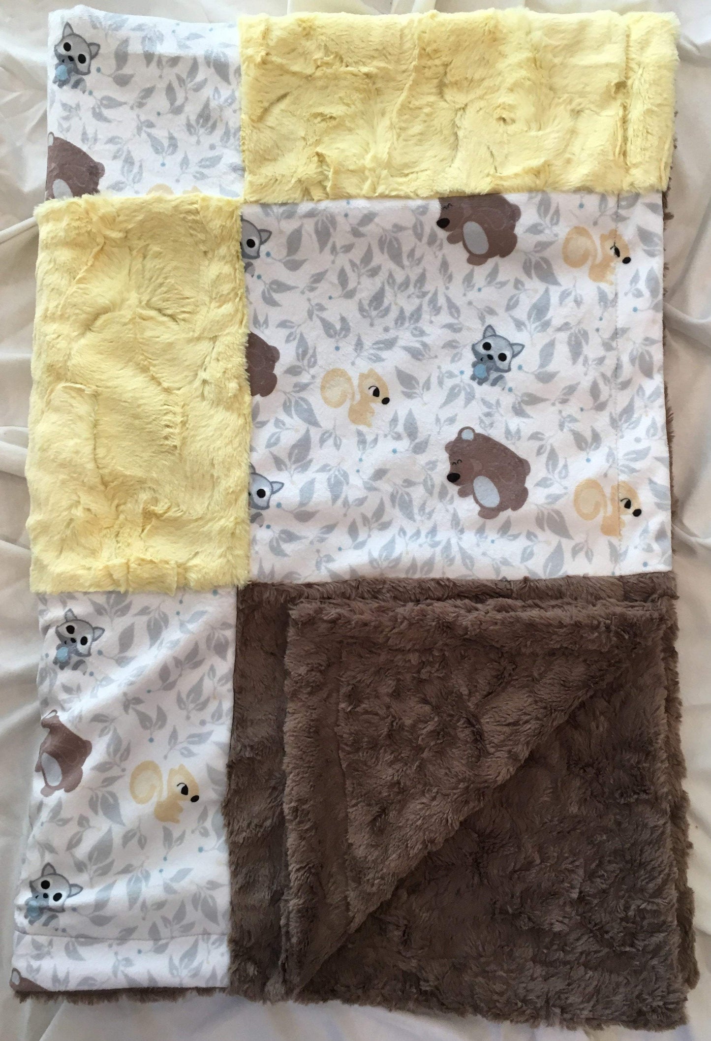 Friendly Forest Patchwork on Luxe Cuddle Marble Cocoa