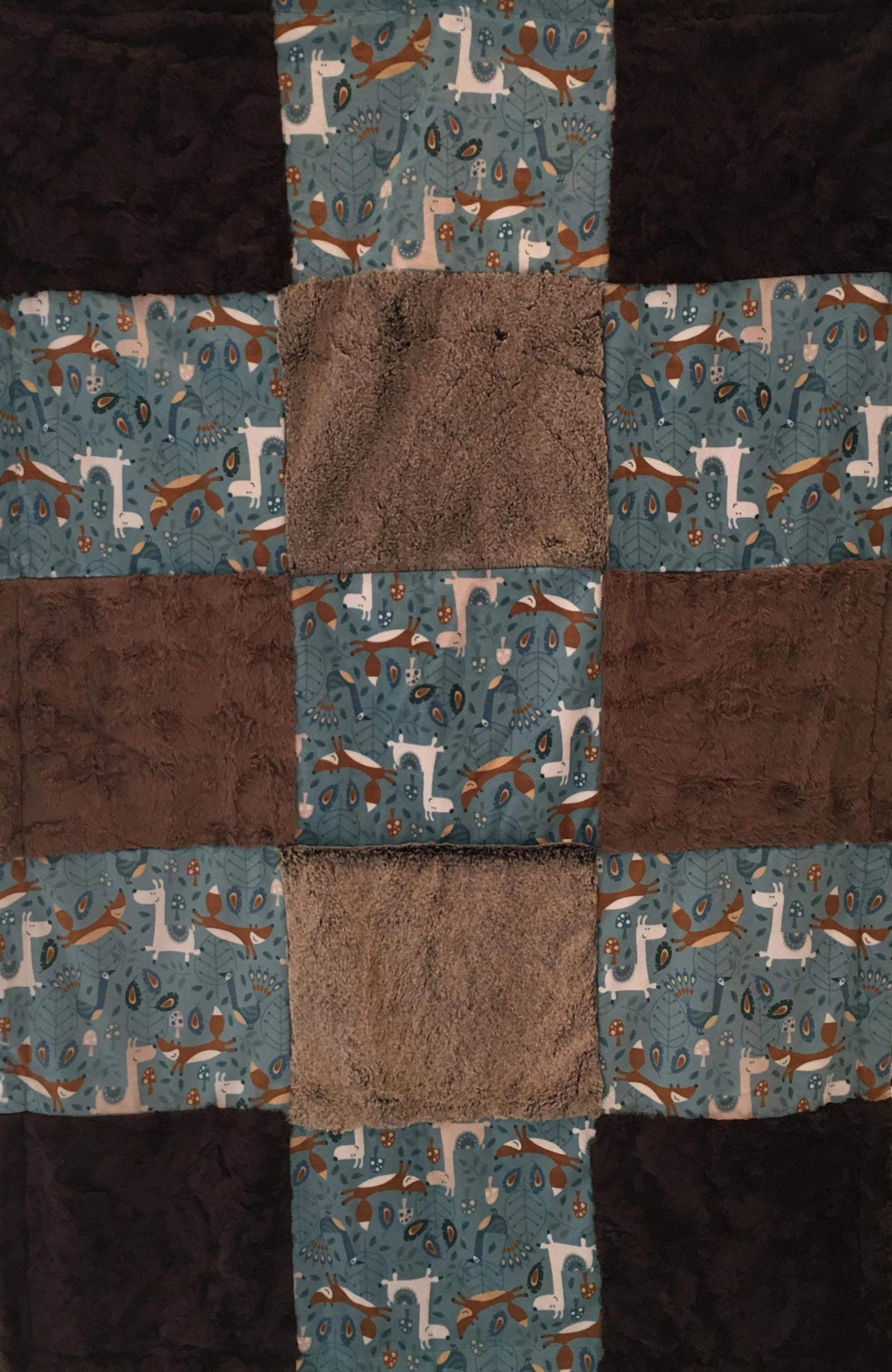 Patchwork Style Blanket: Machu Picchu Out N About Patchwork on Luxe Cuddle Marble Chocolate