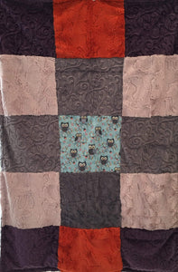 Happy Hooters in Aqua and Luxe Cuddle Embossed Vine and Hide Patchwork on Luxe Cuddle Embossed Vine in Plata
