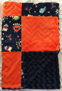 You Scared Me in Navy Patchwork on Luxe Cuddle Rosettes in Navy