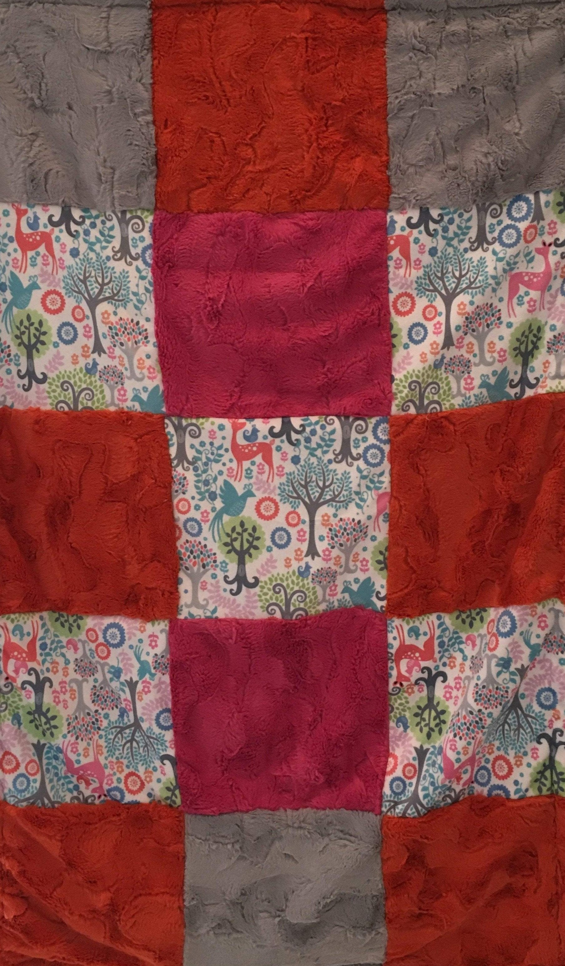 Fantasy Woods Patchwork on Luxe Cuddle Sea Glass Hide
