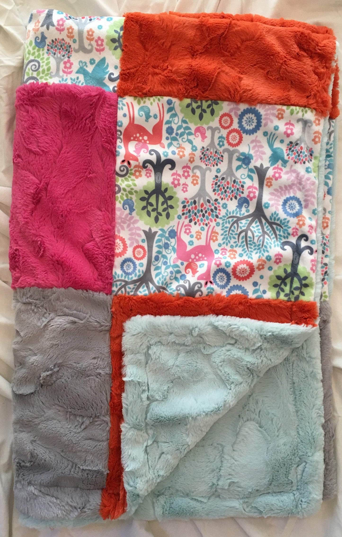 Fantasy Woods Patchwork on Luxe Cuddle Sea Glass Hide
