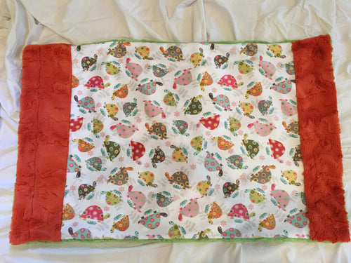 Happy Turtles in White with Mandarin Hide Trim Pillowcase with Hide Lime Back
