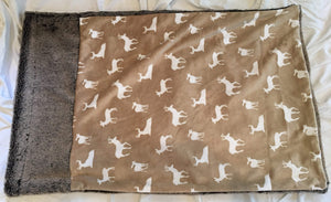 Luxe Cuddle Deer to Me in Sand Pillowcase with Luxe Cuddle Frost Chocolate Frost Trim and Back
