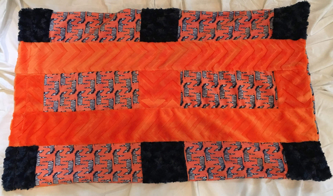 Pillowcase: Orange Zig Zag Zebra with Navy Rosettes and Embossed Orange Chevron