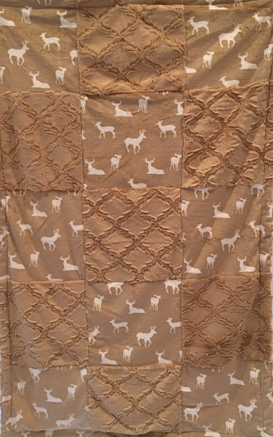 Patchwork Style Blanket: Luxe Cuddle Deer to Me in Sand Patchwork on Luxe Cuddle Lattice Sand