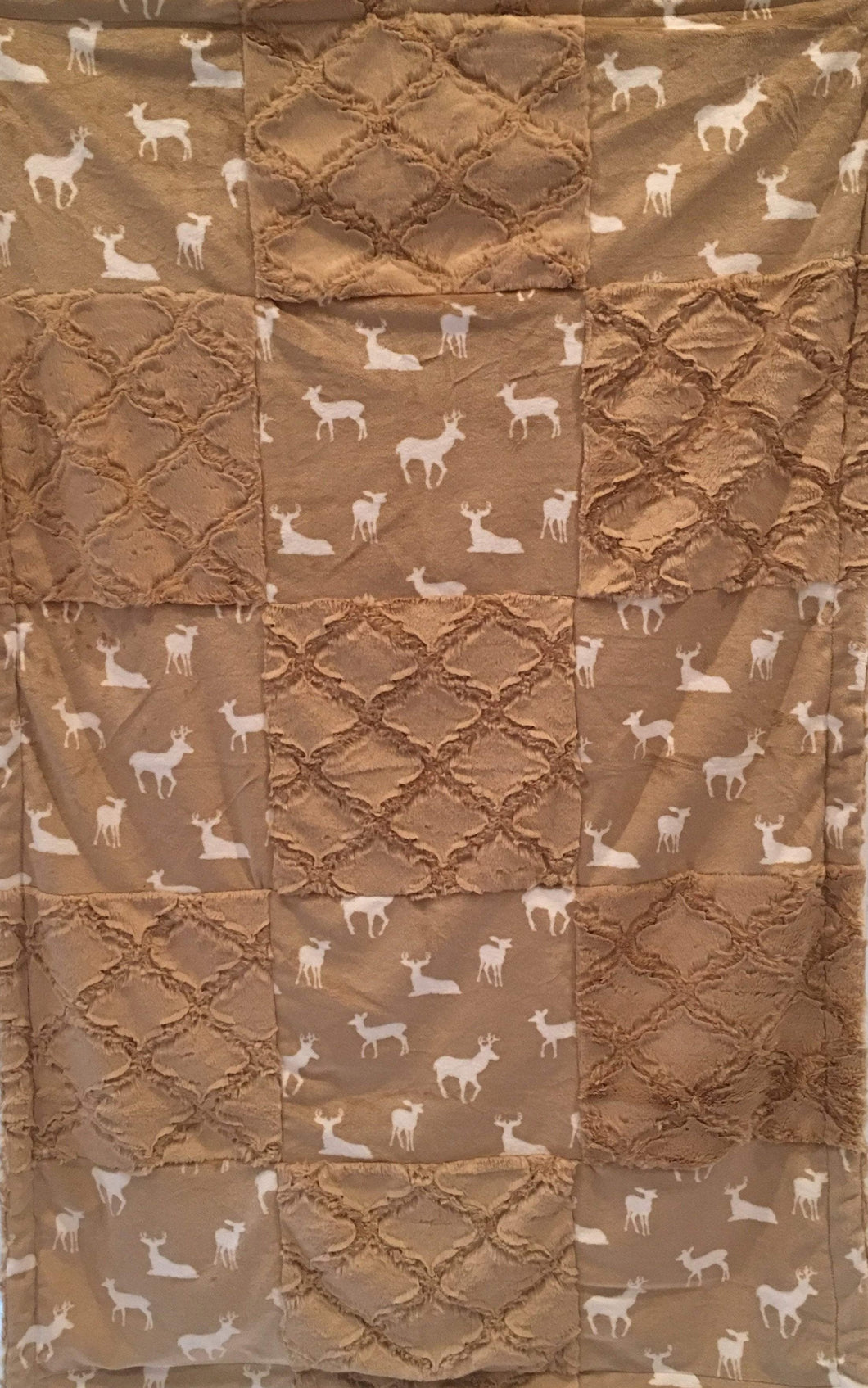 Patchwork Style Blanket: Luxe Cuddle Deer to Me in Sand Patchwork on Luxe Cuddle Lattice Sand