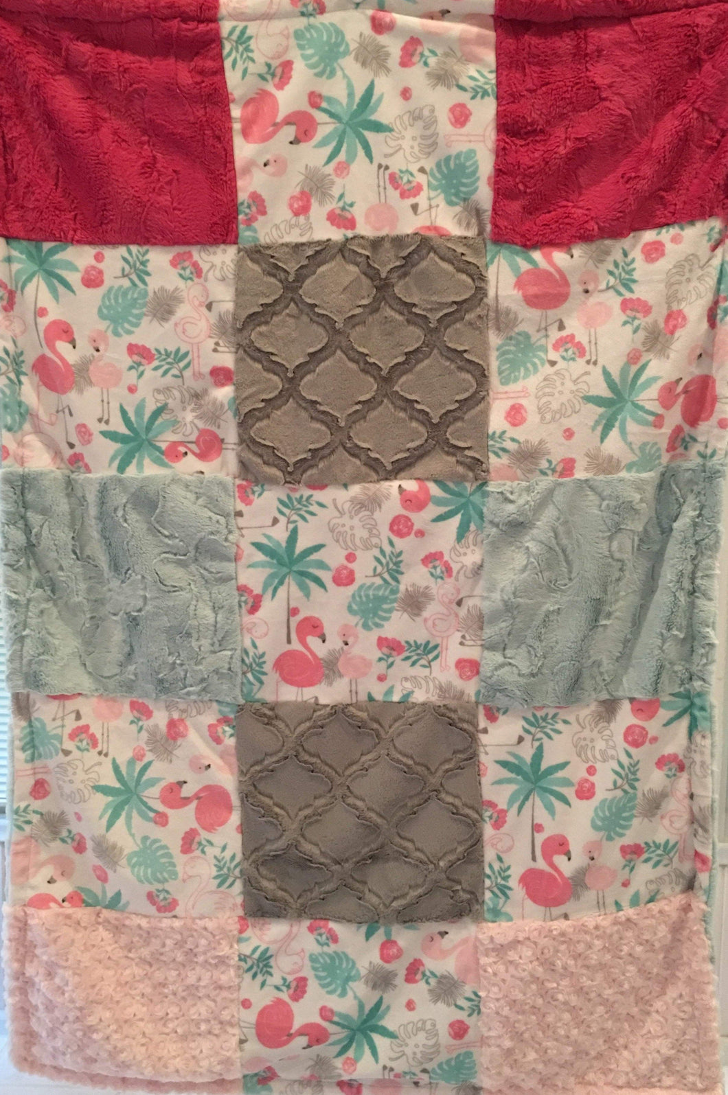 Cuddle Flamingo Patchwork on Luxe Cuddle Sea Glass Hide
