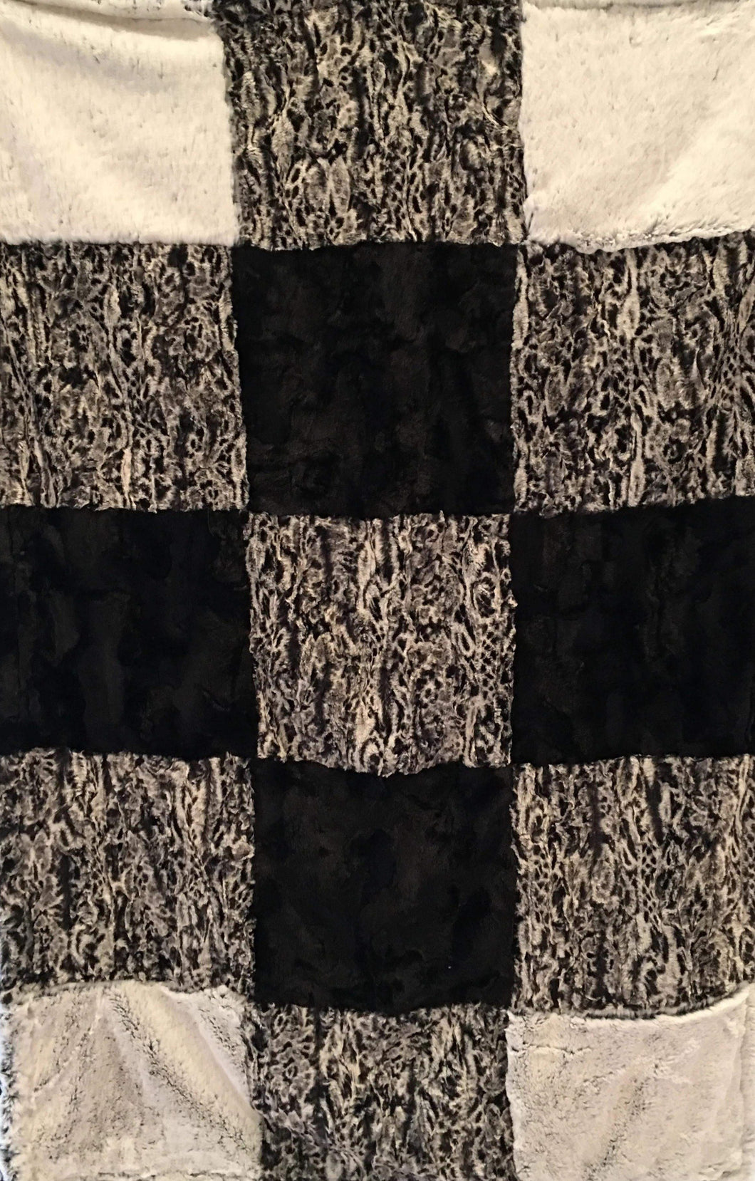 Patchwork Style Blanket: Spot Leopard Snuggle Black Patchwork on Luxe Cuddle Caviar Hide