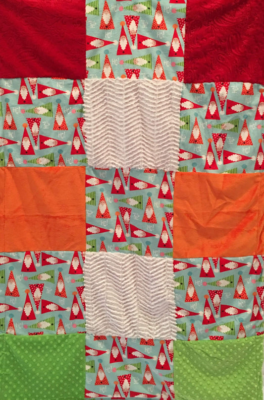 Patchwork Style Blanket: Oh Ho No in Aqua Patchwork on Embossed Red Paisley