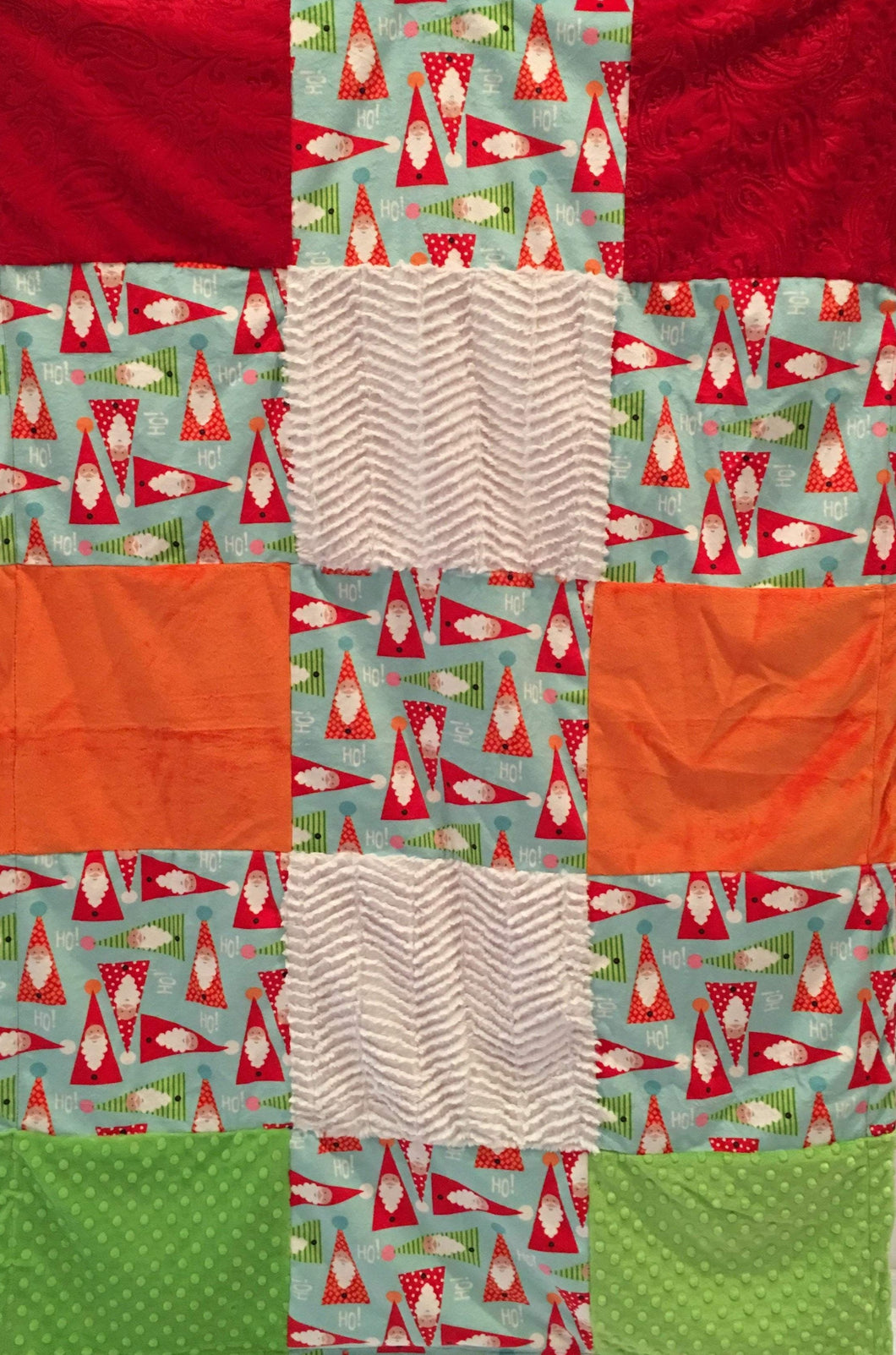 Patchwork Style Blanket: Oh Ho No in Aqua Patchwork on Embossed Red Paisley