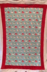 Bordered Style Blanket: Llama Navidad Bordered Luxe on Luxe Cuddle Embossed Paisley in Red