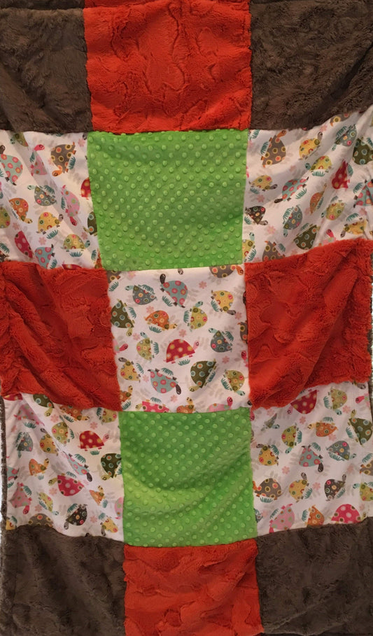 Happy Turtles Patchwork on Luxe Cuddle Marble Cocoa