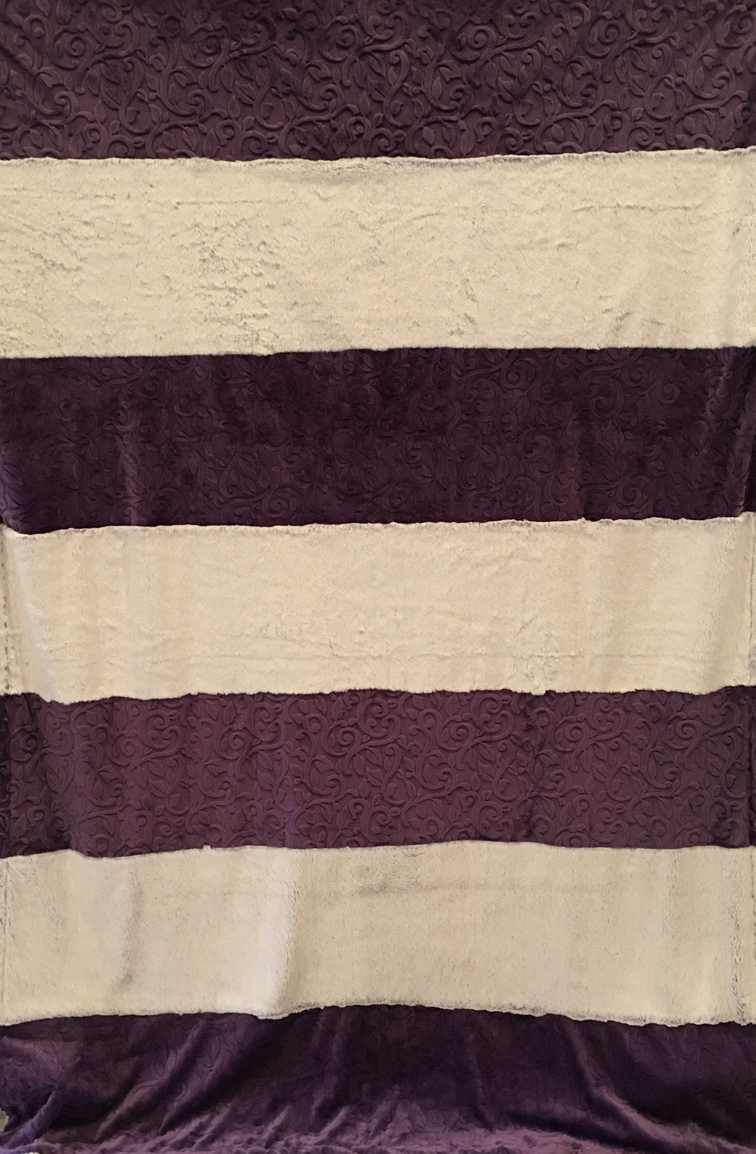 Strip Style Blanket: Embossed Vine in Violet Strip on Luxe Cuddle Frost Iris