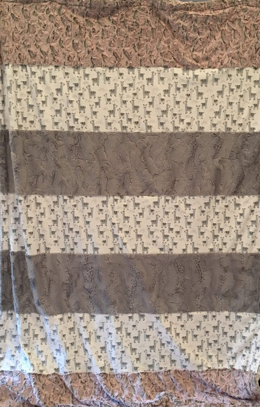 Strip Style Blanket: Alpacas in Stone Strip Throw on Luxe Cuddle Rosewater Hide
