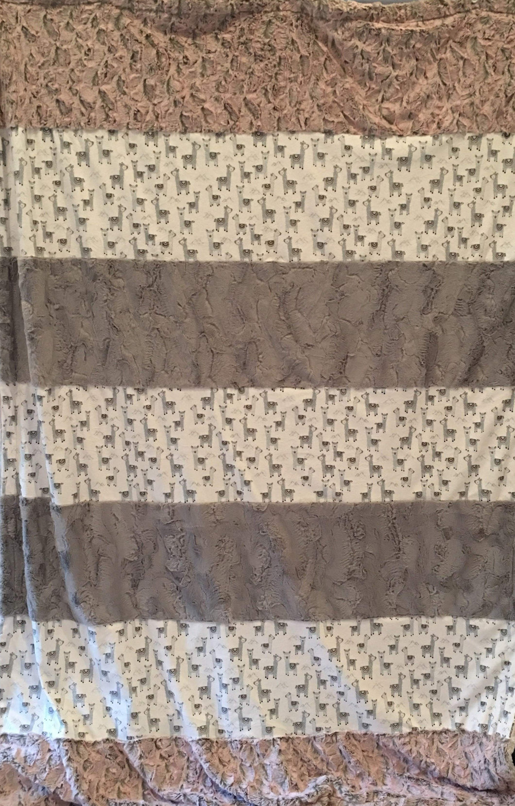 Strip Style Blanket: Alpacas in Stone Strip Throw on Luxe Cuddle Rosewater Hide